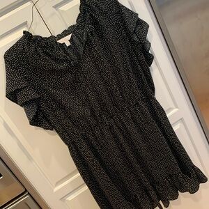 LC Lauren Conrad black dress w/white polka dots. Ruffle detail. Size XXL